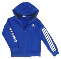 Kobaltově modrá propínací mikina s logem a kapucí Adidas