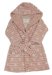 Růžový chlupatý žebrovaný župan s puntíky a kapucí F&F