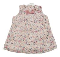 Bílo-růžové kytičkované manšestrové laclové šaty s mašlí H&M