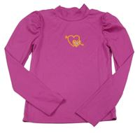 Tmavorůžové žebrované triko se srdíčky Shein