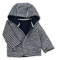 Tmavomodro-bílý sametový pruhovaný zateplený kabátek s kapucí M&S