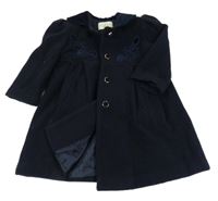 Tmavomodrý flaušový podšitý kabát s květy Flowers 