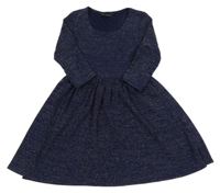 Tmavomodro-stříbrné lesklé šaty Matalan