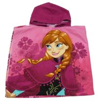 Purpurovo-růžové froté osuškové pončo s Annou a kapucí Disney 