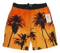 Nové - Oranžovo-černé plážové kraťasy s palmami Primark