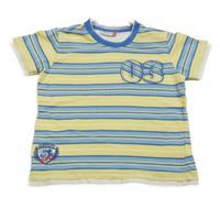 Modro-žluto-bílé pruhované tričko s číslem Berti