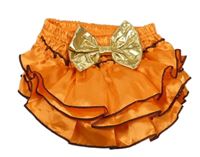 Oranžové saténové vrstvené kraťasy s mašlí 