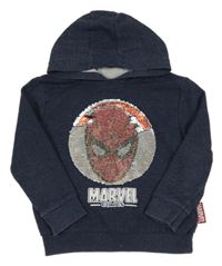 Tmavomodrá mikina se Spider-manem z překlápěcích flitrů a kapucí Marvel