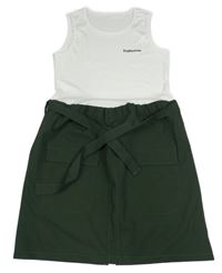 Khaki-bílé šusťákovo/žebrované šaty s nápisem Shein