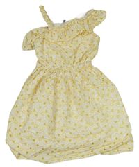Smetanovo-žluté květované asymetrické šaty s madeirou a volánkem PRIMARK