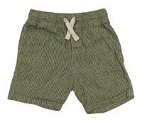 Khaki-černé pruhované lněné kraťasy Tu