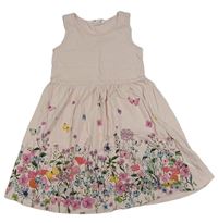 Světlerůžové šaty s kytičkami a motýlky H&M