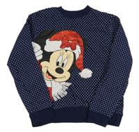 Tmavomodro-bílá puntíkatá mikina s Minnie s vánočním motivem sinsay