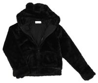 Černá kožešinová podšitá bunda s kapucí s oušky H&M