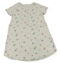 Světlešedo-bílé melírované teplákové šaty s kytičkami H&M