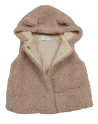 Pudrová huňatá podšitá vesta s kapucí s oušky JEFF&CO
