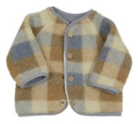 Hnědo-modro-smetanová kostkovaná huňatá podšitá bunda St.