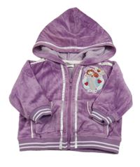 Fialová sametová propínací mikina se Šarlotou a pruhy a kapucí