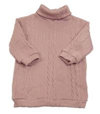 Starorůžové žebrované vzorované úpletové šaty s rolákem SHEIN