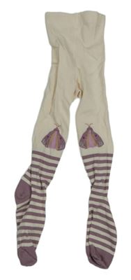 Smetanovo-tmavofialové pruhované punčocháče s můrami 