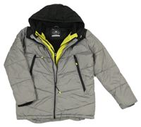 Šedo-černá melírovaná prošívaná šusťáková zimní bunda s kapucí George