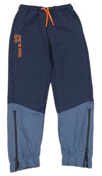 Tmavomodro-modré melírované tepláky s číslem a nápisem Vertbaudet