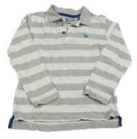 Šedo-bílé pruhované melírované mikinotriko s dinosaurem a límečkem Next