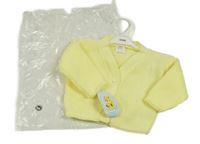 Nové - žlutý perforovaný pletený propínací svetr 