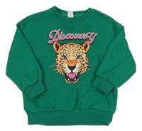 Tmavozelená oversize mikina se šelmou a nápisem SHEIN