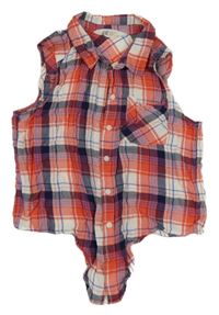 Červeno-bílo-tmavomodrá kostkovaná letní crop halenka H&M