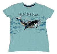 Světlemodré tričko s velrybou z překlápěcích flitrů little kids