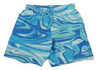 Modro-bílo-mentolovo-tmavomodré plážové kraťasy