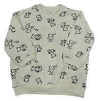 Bílá oversize mikina s medvídky H&M