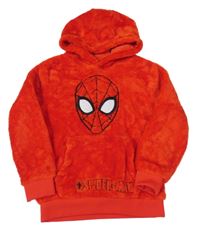 Červená chlupatá mikina se Spider-manem a kapsou a kapucí MARVEL