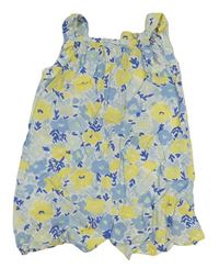 Bílo-modro-žlutý květovaný lehký kraťasový overal Primark