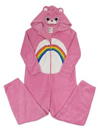 Růžovo-bílá chlupatá kombinéza s duhou a kapucí - Care Bears H&M