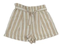 Béžovo-bílé pruhované lehké kraťasy s páskem zn. Primark