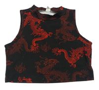 Černý crop top s draky Shein