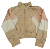 Hnědo-starorůžovo-béžová šusťáková podzimní crop bunda H&M