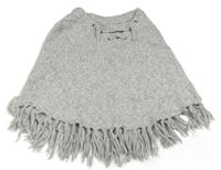 Šedo-bílé melírované svetrové pončo s třásněmi H&M