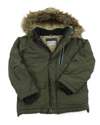 Khaki šusťáková zimní bunda s kapucí s kožešinou Dopodopo