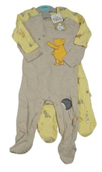 Nové - 2x overal - béžovo-bílý pruhovaný žebrovaný s Púem + žlutý M&S