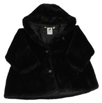 Černý kožešinový podšitý kabát s kapucí C&A