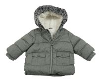 Šedá melírovaná šusťáková zimní bunda s kapucí George