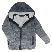 Tmavomodrý melírovaný ombré propínací svetr s kapucí Next