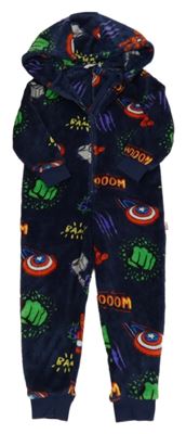 Tmavomodrá chlupatá kombinéza s obrázky a kapucí - Avengers ms