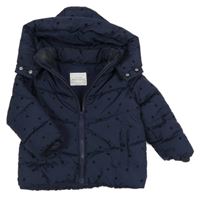 Tmavomodrá puntíkatá šusťáková zimní bunda s kapucí Primark