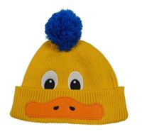 Hořčicová pletená čepice s bambulí - kachna