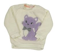 Smetanová chlupatá mikina s kočkou