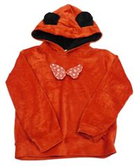 Červená plyšová mikina s puntíkatou mašlí a kapucí s oušky Shein